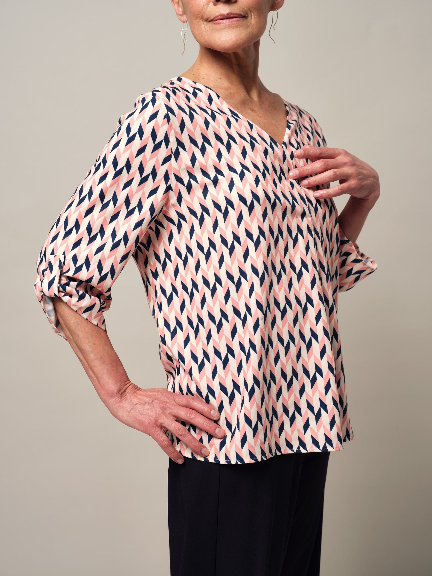 Magnetknopf-Bluse Ginger - Chevron