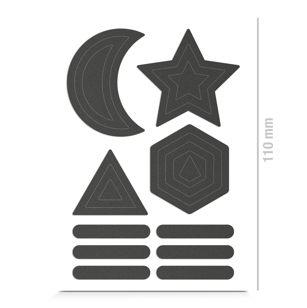 Sticker für Textil in einfachen Formen, reflektierend, Freisteller, Farbe grau
