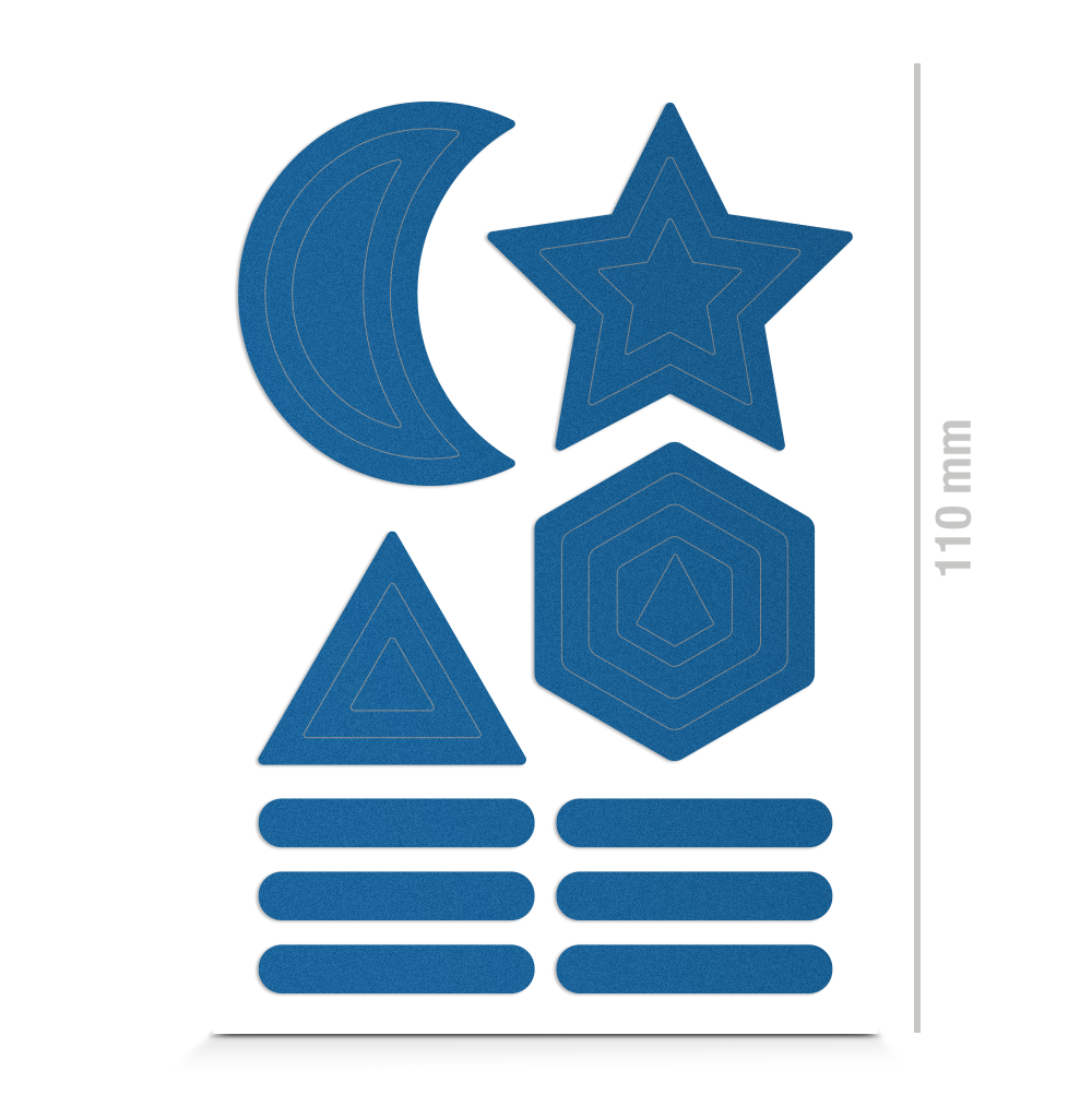 Sticker für Textil in einfachen Formen, reflektierend, Freisteller, Farbe blau