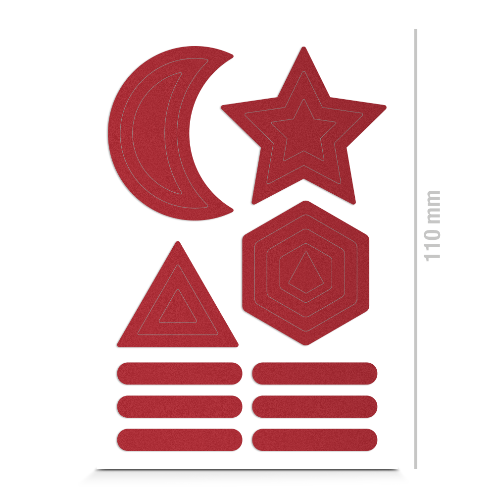 Sticker für Textil in einfachen Formen, reflektierend, Freisteller, Farbe rot