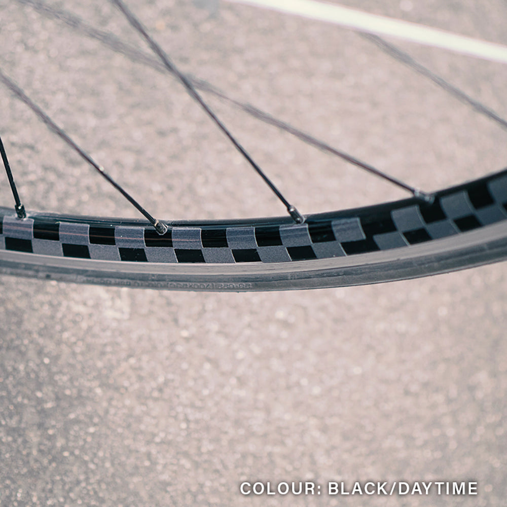 black 20 mm rim reflective sticker in day time