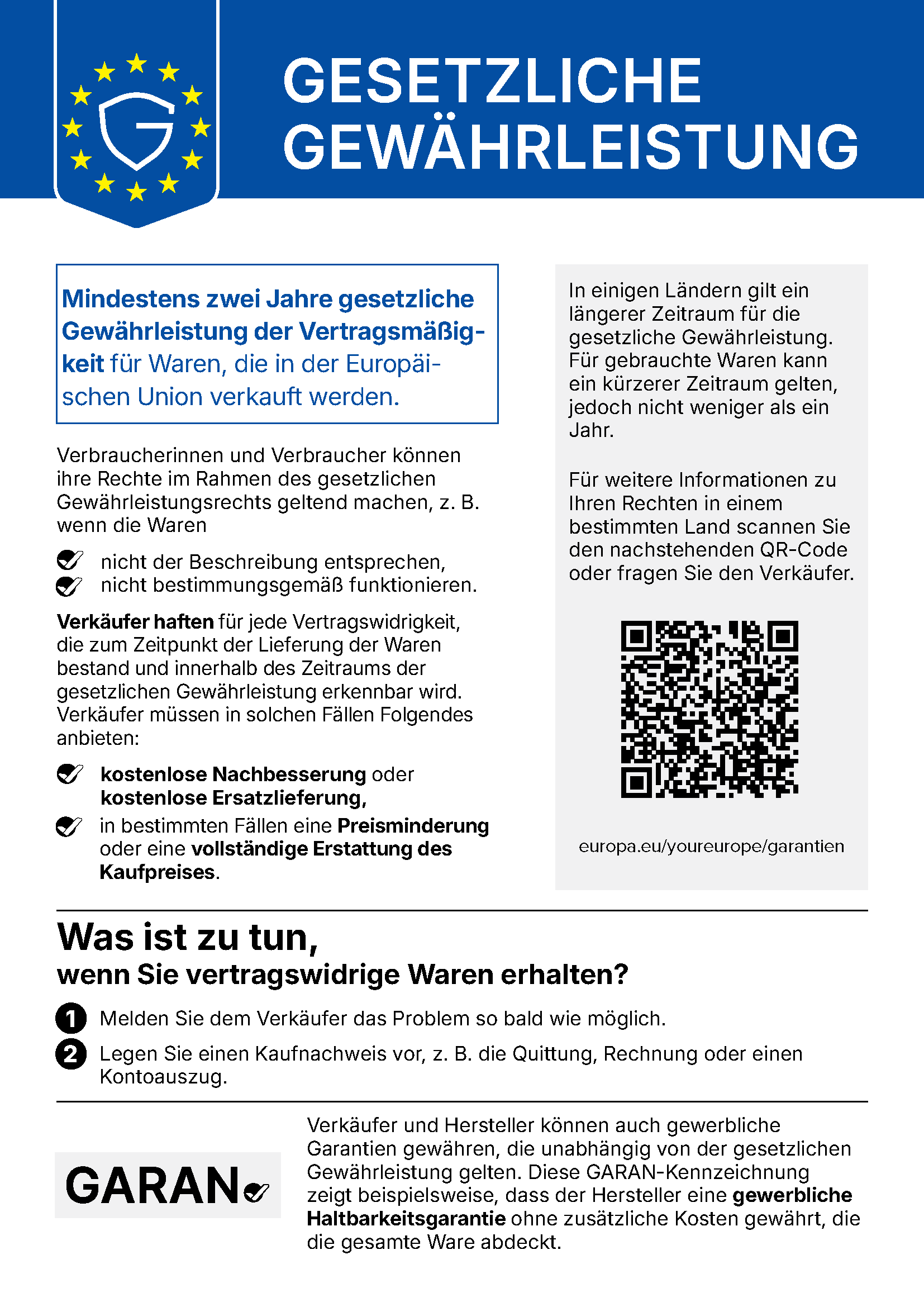 Amtlicher Hinweis: Gesetzliche Gewährleistung