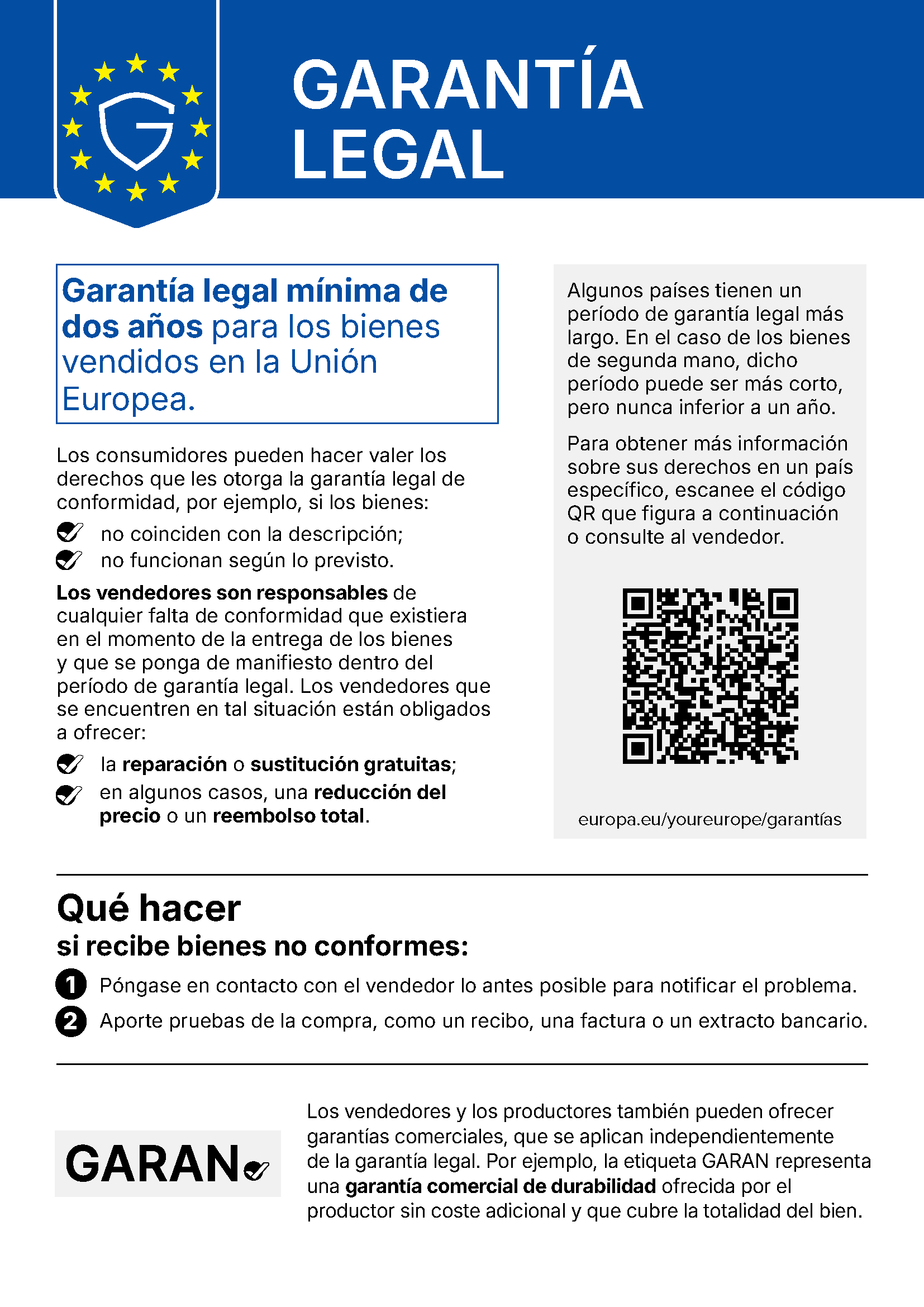 Aviso oficial: Garantía legal