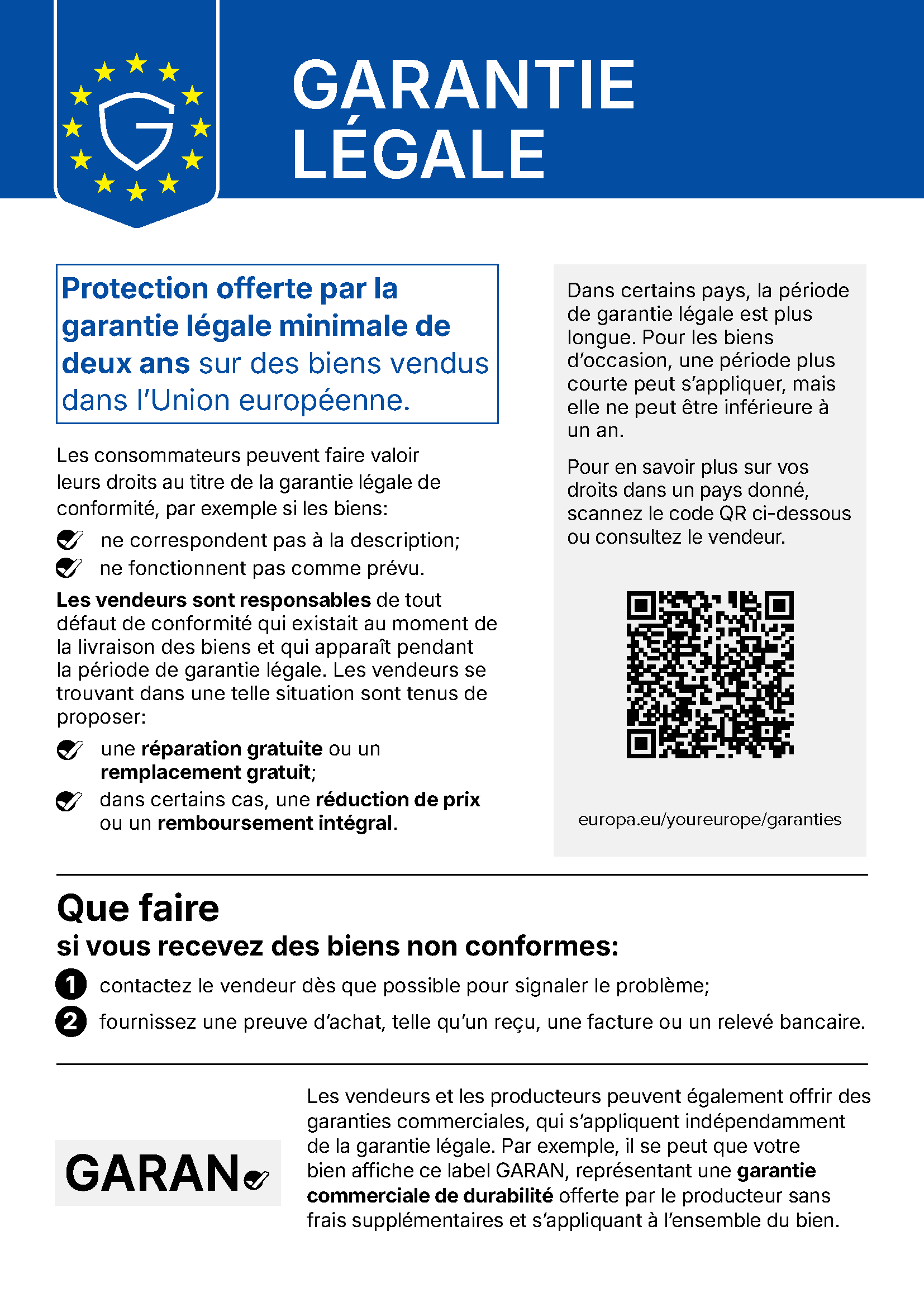 Notice officielle: Garantie légale