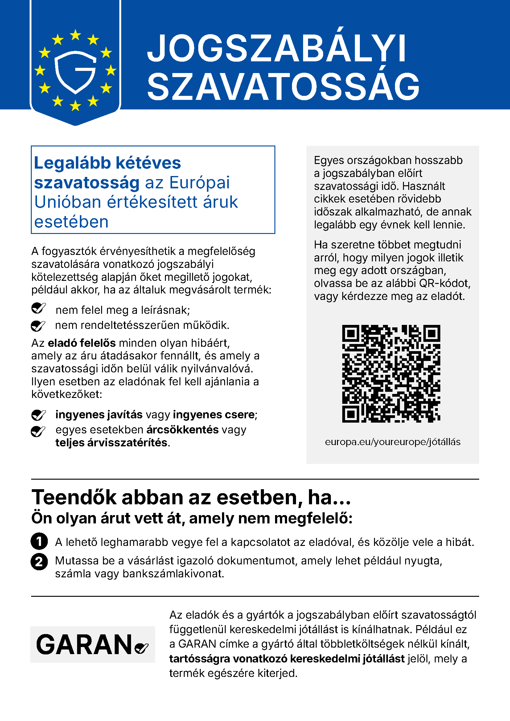 Hivatalos tájékoztató: Jogszabályi szavatosság