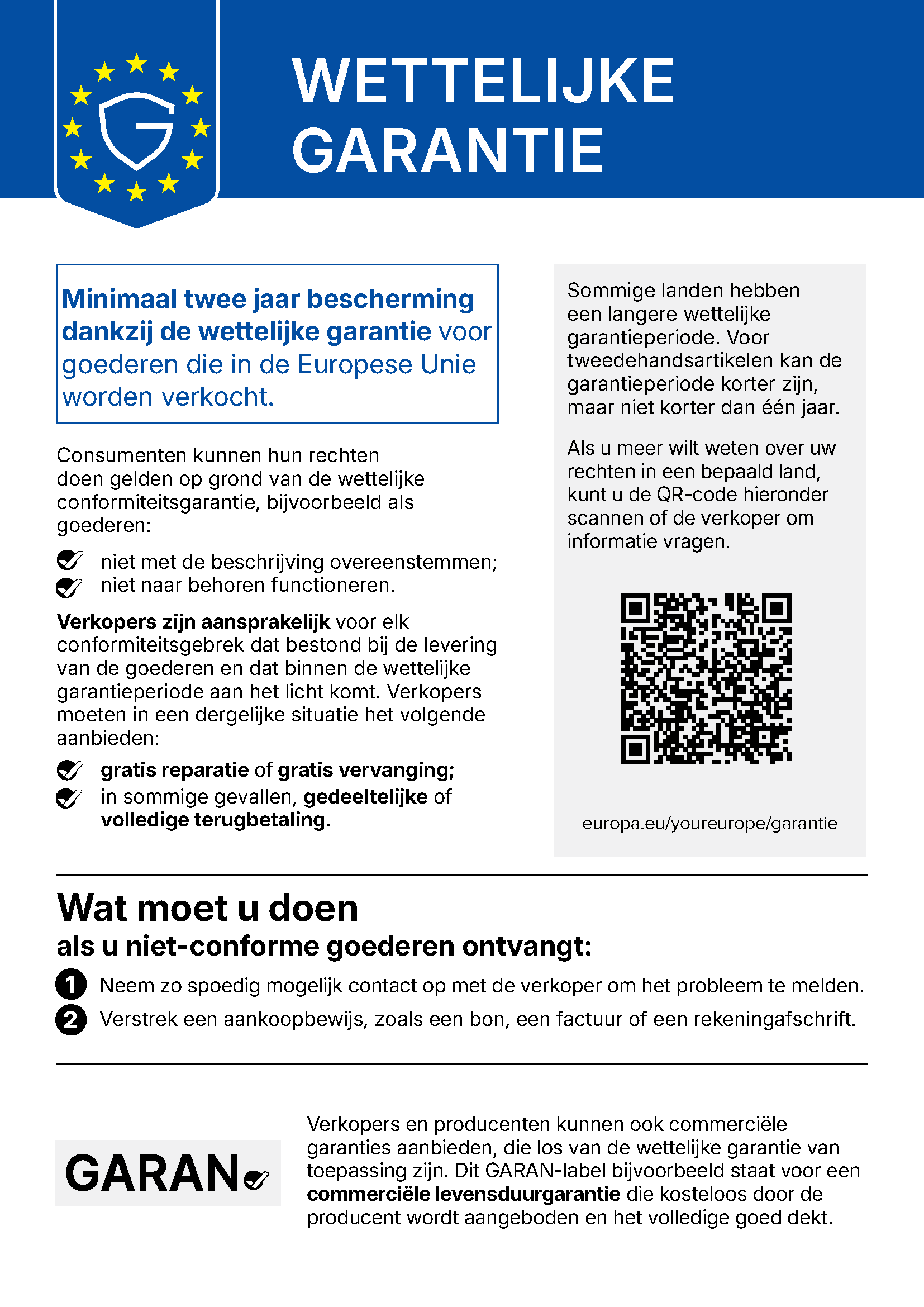 Officiële mededeling: Wettelijke garantie