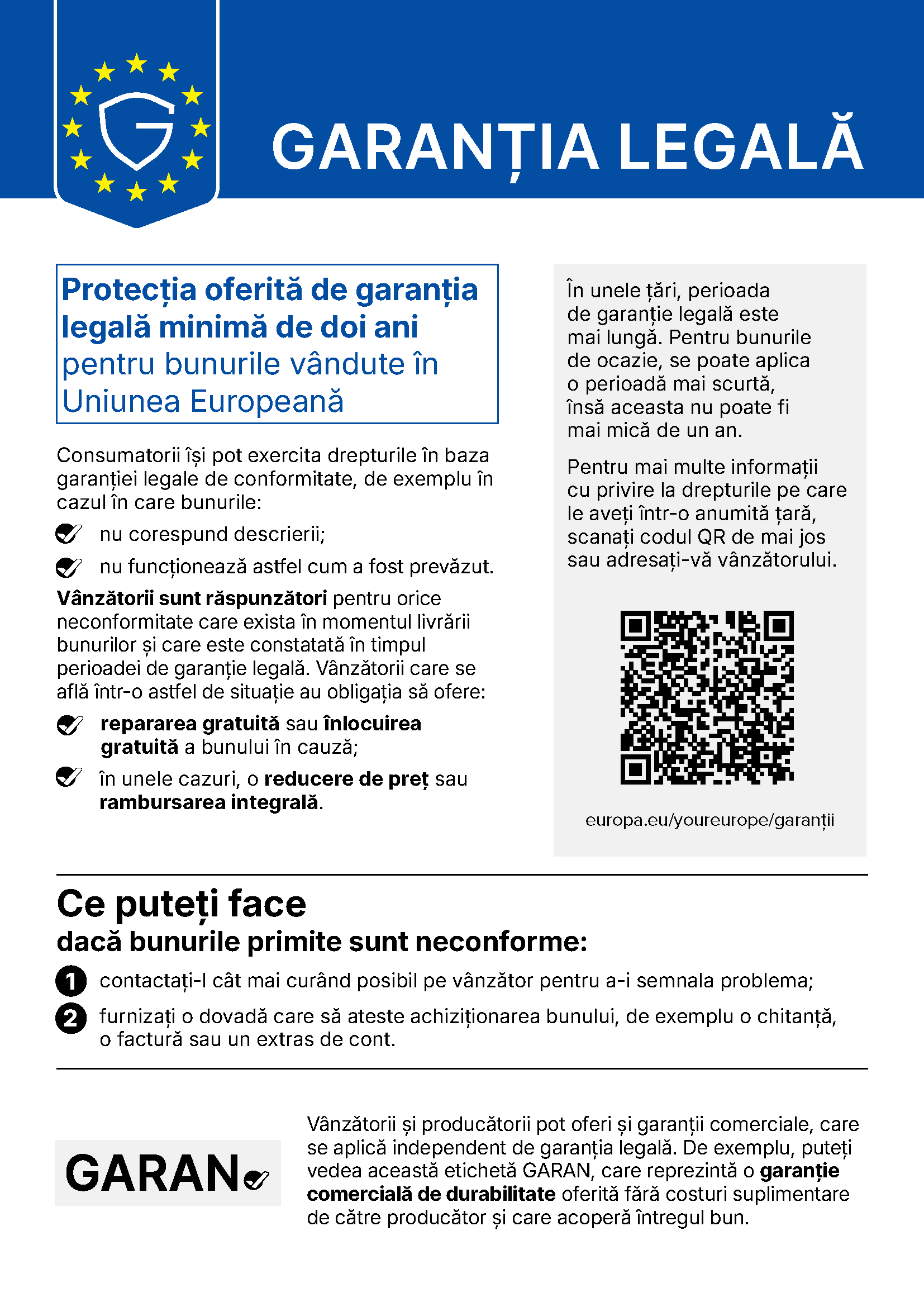 Informare oficială: Garanția legală