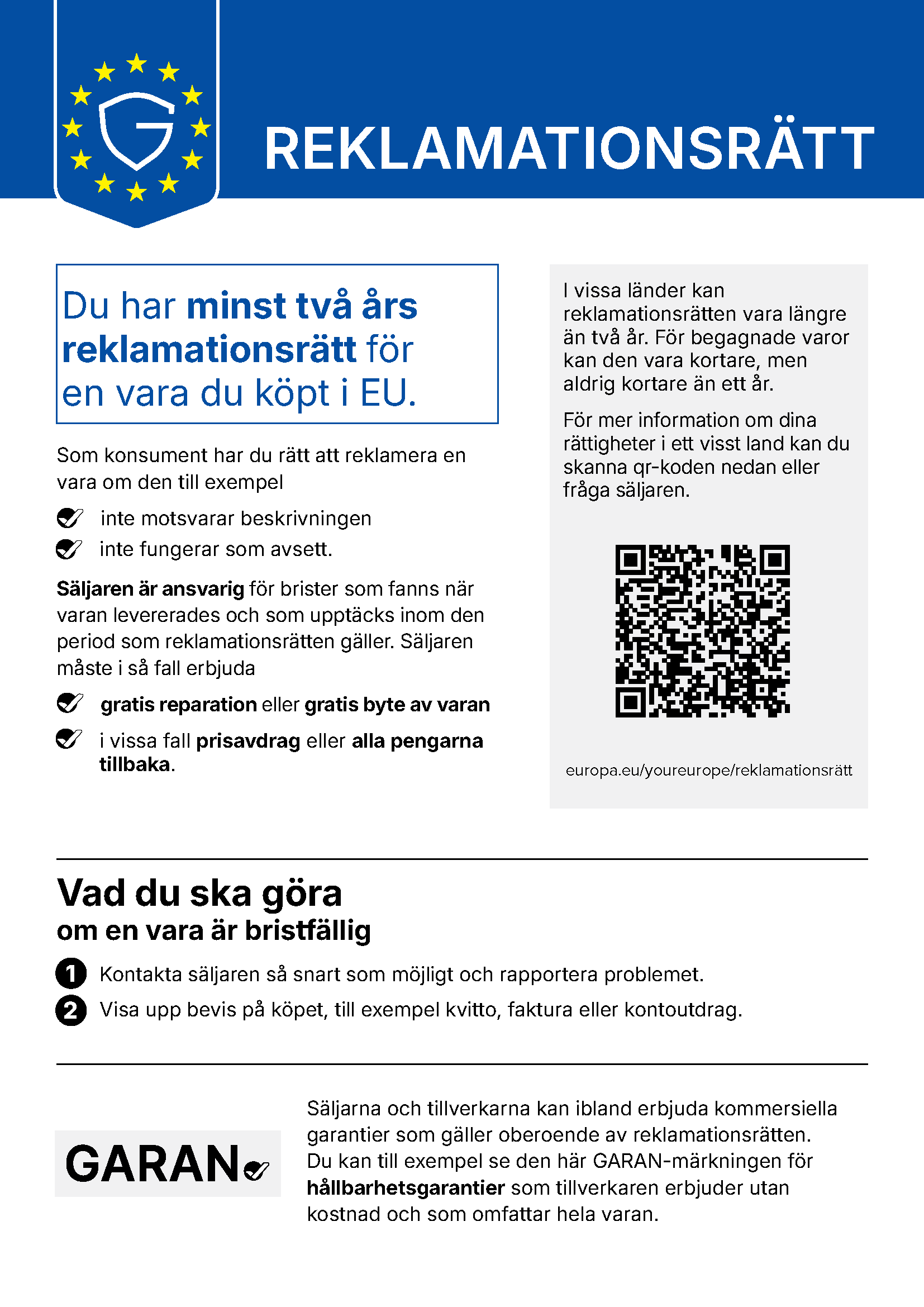 Officiellt meddelande: Reklamationsrätt
