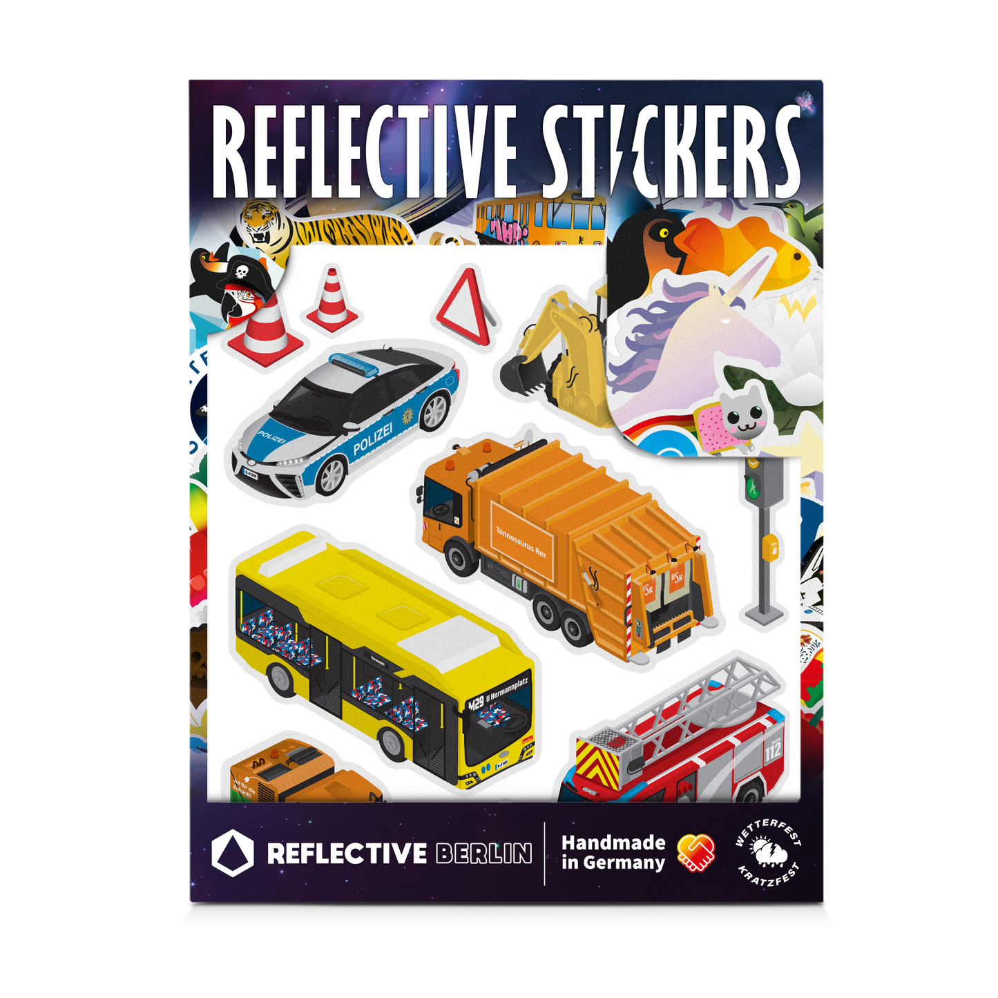 Reflective car sticker set in packaging