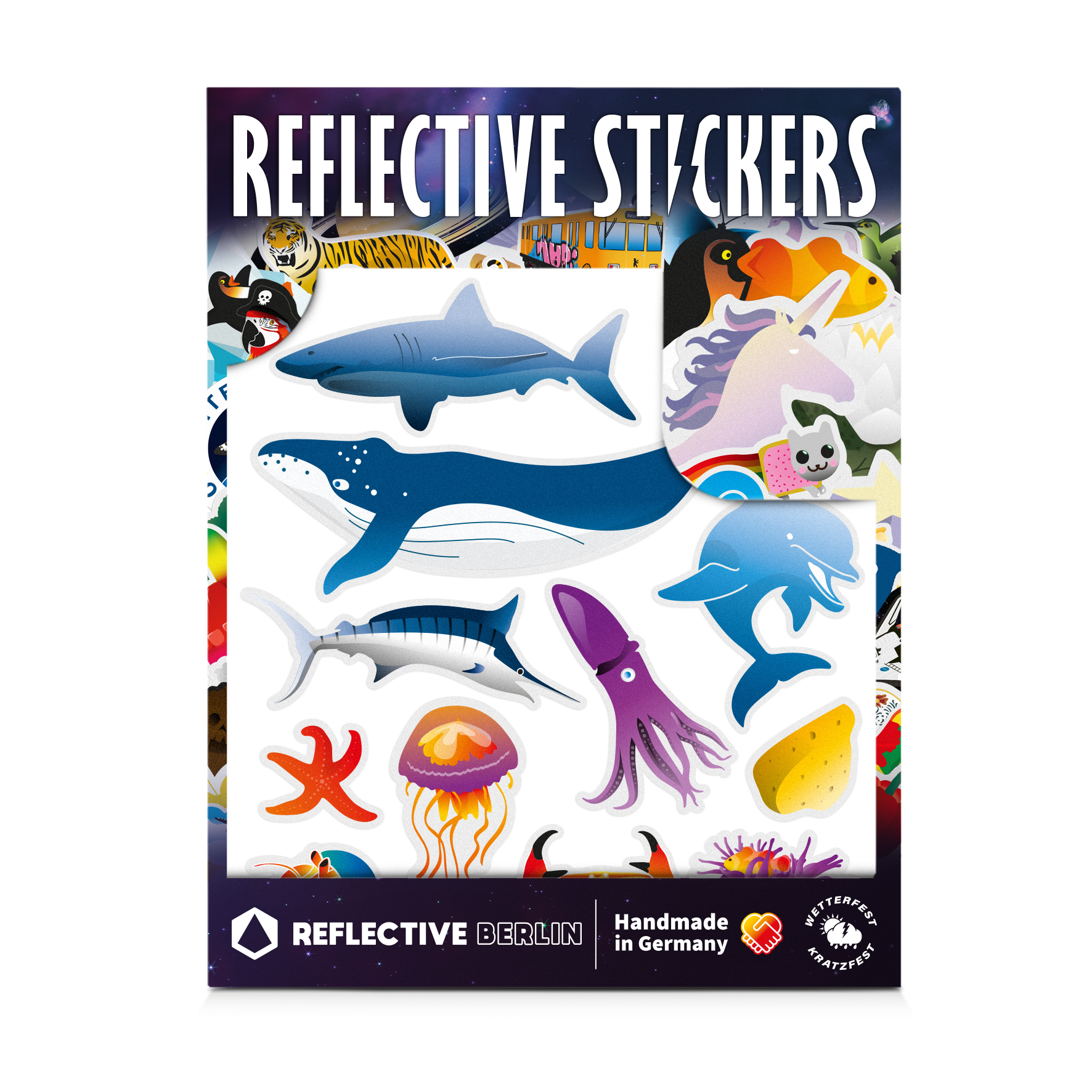 Reflexsticker, Aufkleber reflektierend, Meerestiere, Produktbild