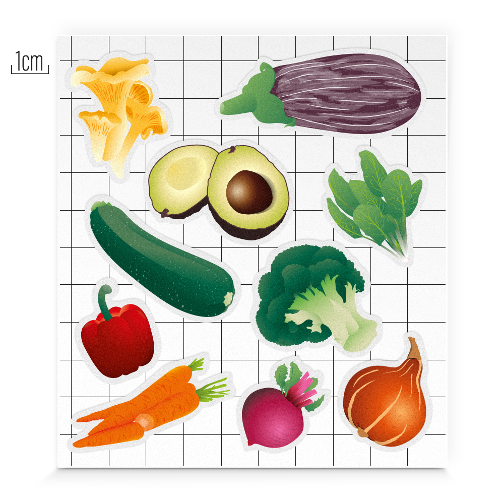 Reflective thematic shape for kids edition description sheet veggies