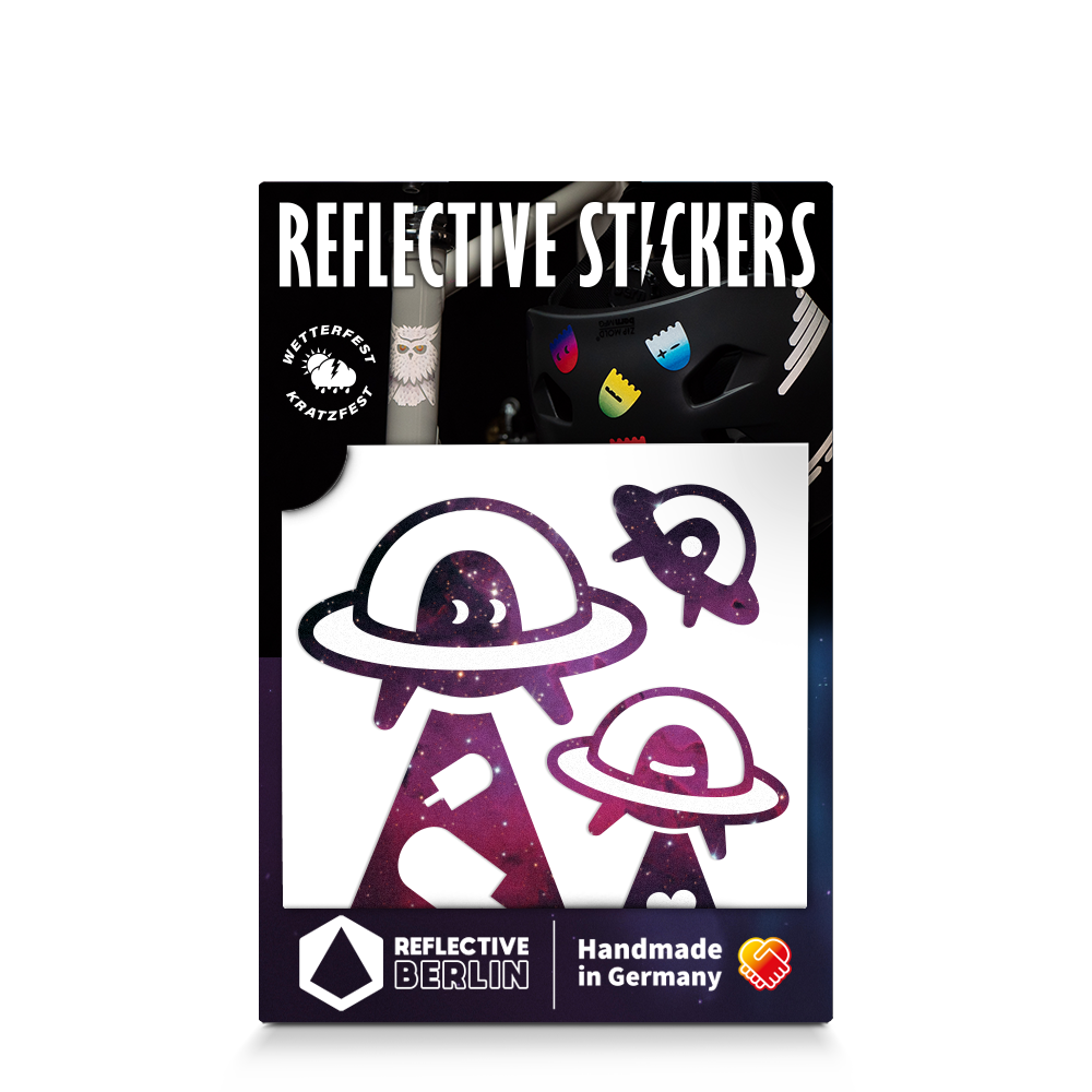 ufo decals in space reflective background and packaging