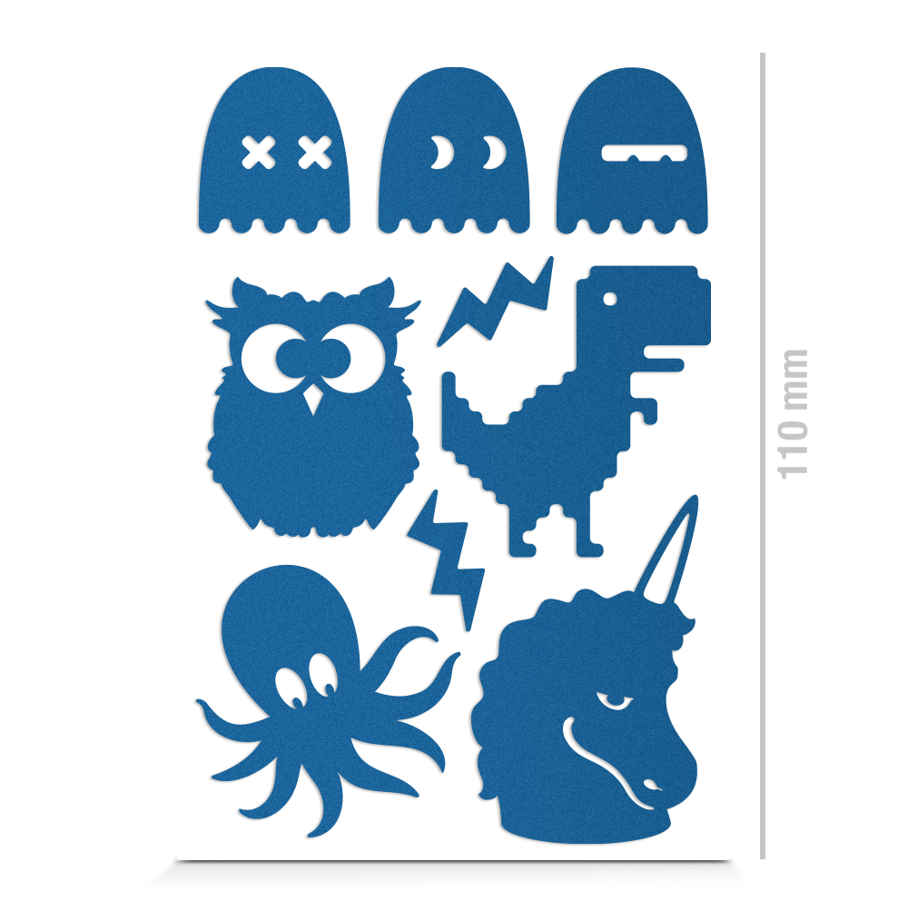 Eule, Geister, T-Rex, Krake, Einhorn Sticker für Textil, reflektierend, Freisteller, Farbe blau